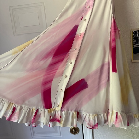 ADAM SELMAN silk white pink printed ruffle babydoll mini dress - Picture 3 of 8